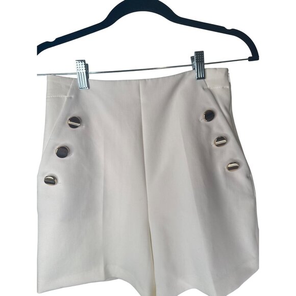2/$30 ZARA XS High-Waist White Shorts With Angled Gold Buttons Pockets - Picture 5 of 11